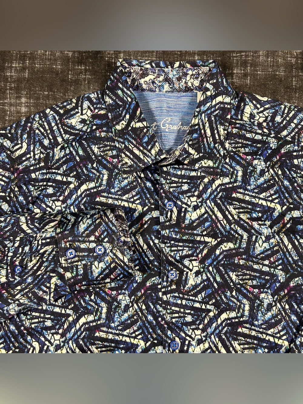 Robert Graham Mosaic Shirt Mens Medium Midnight Blue Classic Abstract Button Up